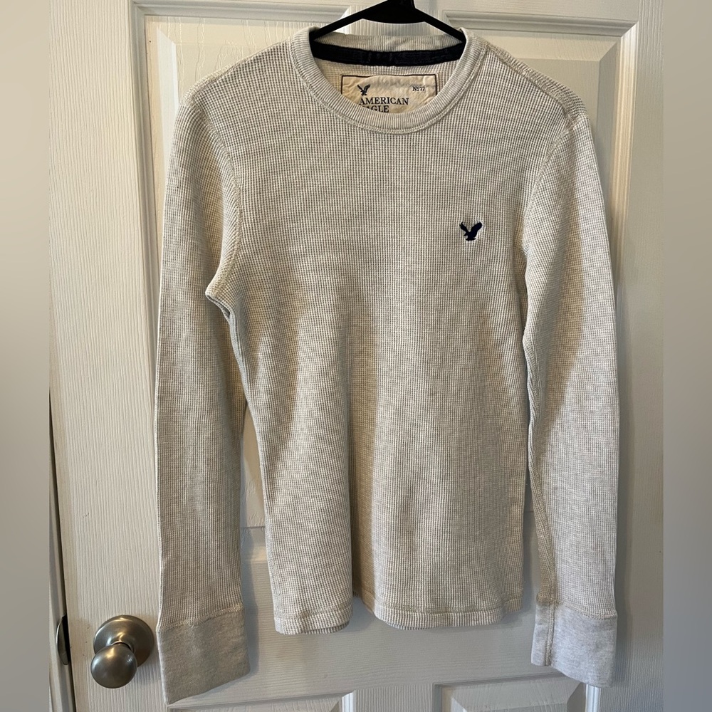American Eagle Small Long Sleeve Eggshell/Beige Crew Neck Thermal Shirt
